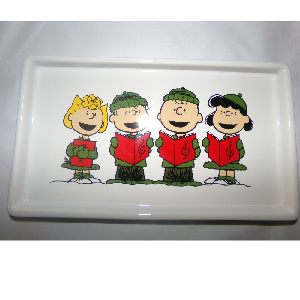 Peanuts Snoopy Woodstock Christmas Holiday Ceramic Serving Tray Platter 9X5